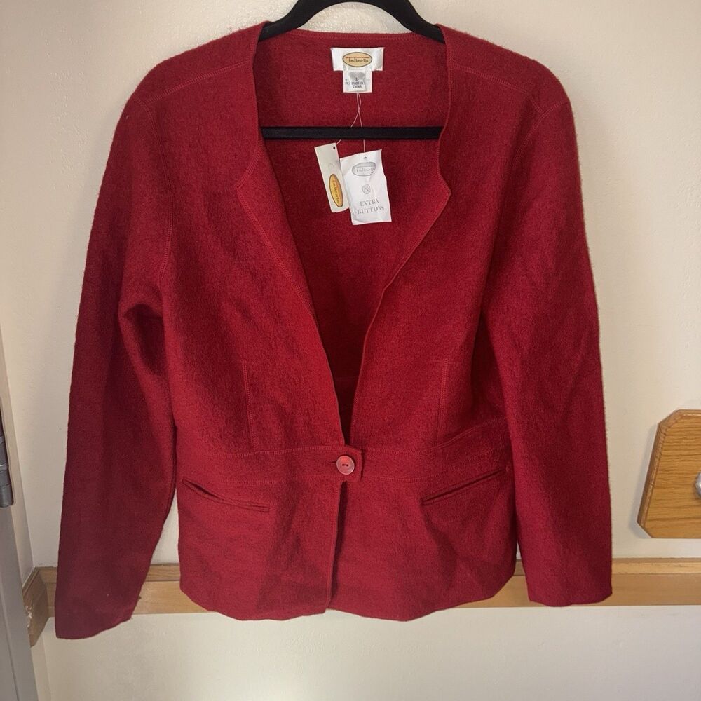 NWT Talbots Winter Red 100% Wool Blazer Jacket Size L Single Button Classic Fit